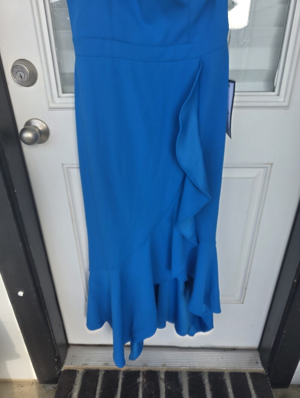 Xscape One Shoulder Ruffle Hem Midi Dress Blue Formal Cocktail Dress Size 6 $239 - Picture 5 of 10